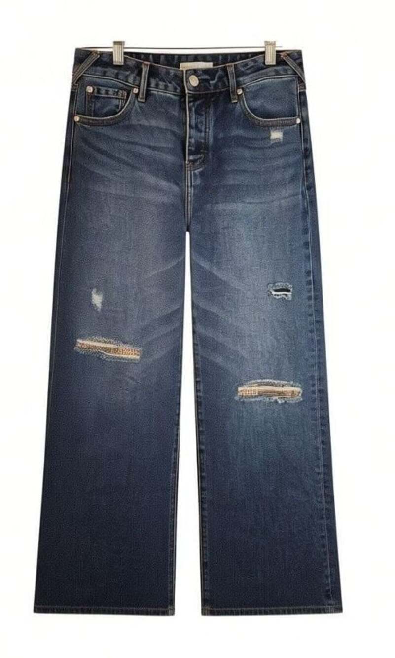 Cleo + Wolf Women's High Rise Straight Distressed Patchwork Jeans Size 27x32